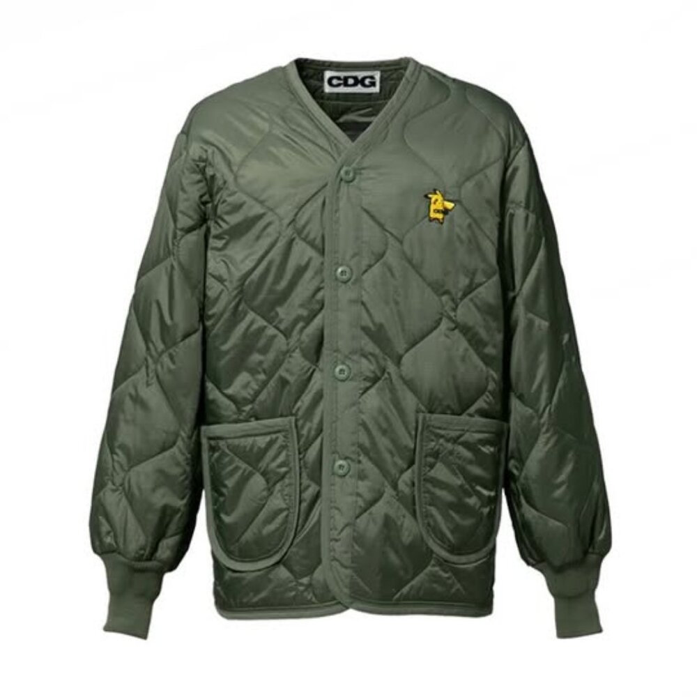 Comme Des Garcons Pokemon Liner Jacket With Pikachu Emblem, Olive, Size XL